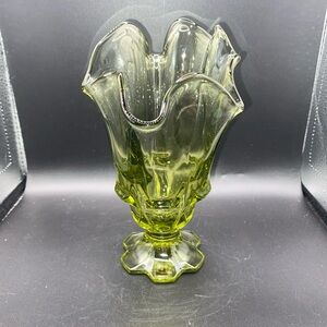 Vintage Fenton Valencia Handkerchief Vase Colonial Green Colored Glass